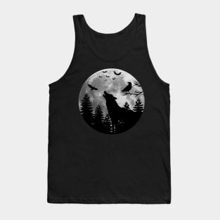 Wild Howling Wolf in the forest with raven eagle and bat Tank Top